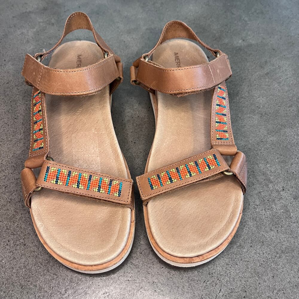 Merrell Juno Strap brown leather active footbed sandals womens 8 shoes